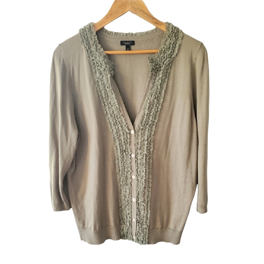 Talbots Ruffled Neck Cardigan Size XL
